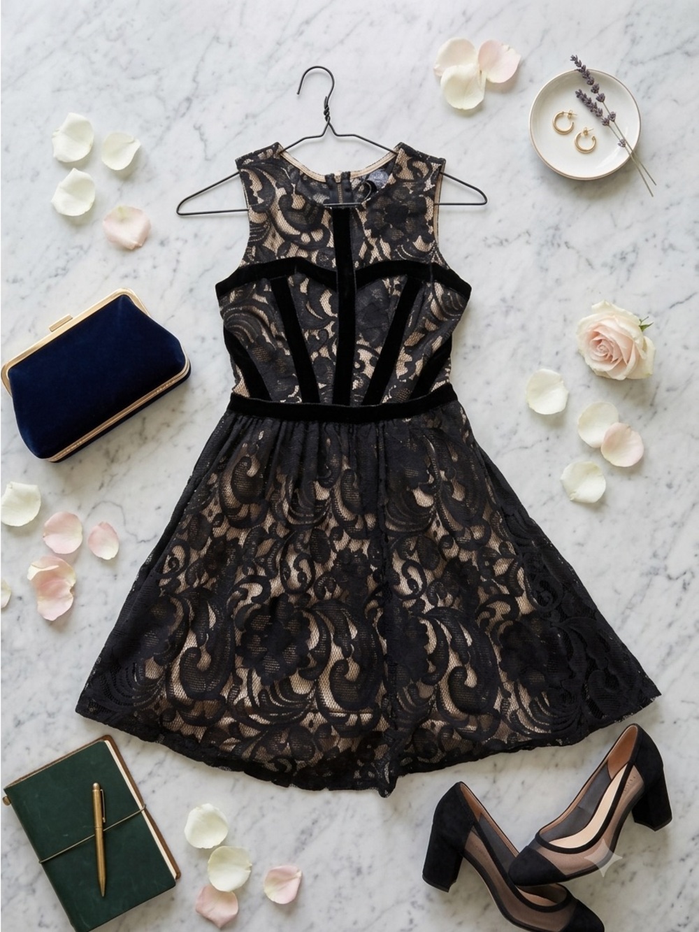 Black Lace Fit-and-Flare Dress